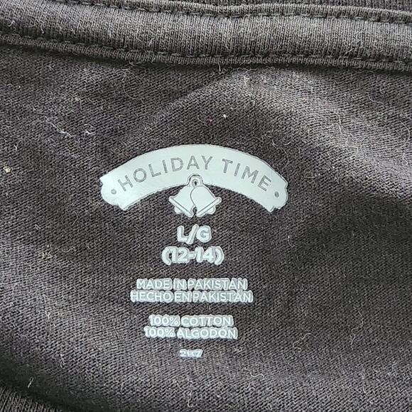 Holiday Time Black Jingle Bells Graphic T Shirt Large 12 14 Lightweight - Picture 4 of 4